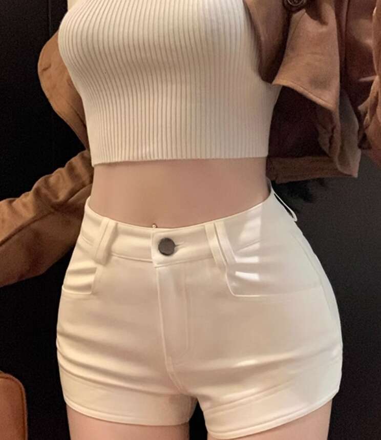 Women's white casual shorts with high waist and elastic slim fit, spicy girl tight pants
