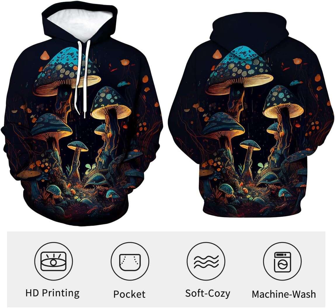 Hoodie for Mens Womens Funny Mushroom Hoodie Fungi Graphic Sweatshirt Graphic Hoodies sweatshirt Pullover Long Sleeve Fashionable and cute planet patt