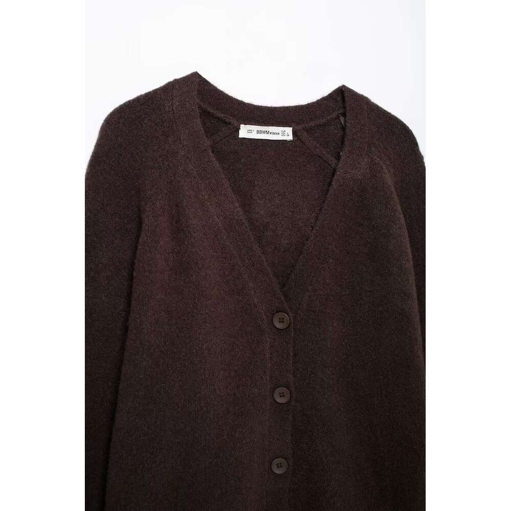 TRAFZA Women's Solid Slim Fit Cardigan Buttons V-Neck Spring Autumn New 2024 Fashion Casual Sweater