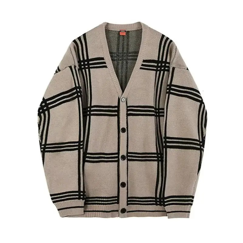 Mens Clothing Cardigan Plaid Knit Sweater Male V Neck Long No Hoodie Wool Casual Sale Selling Products 2024 Classic Street 241024