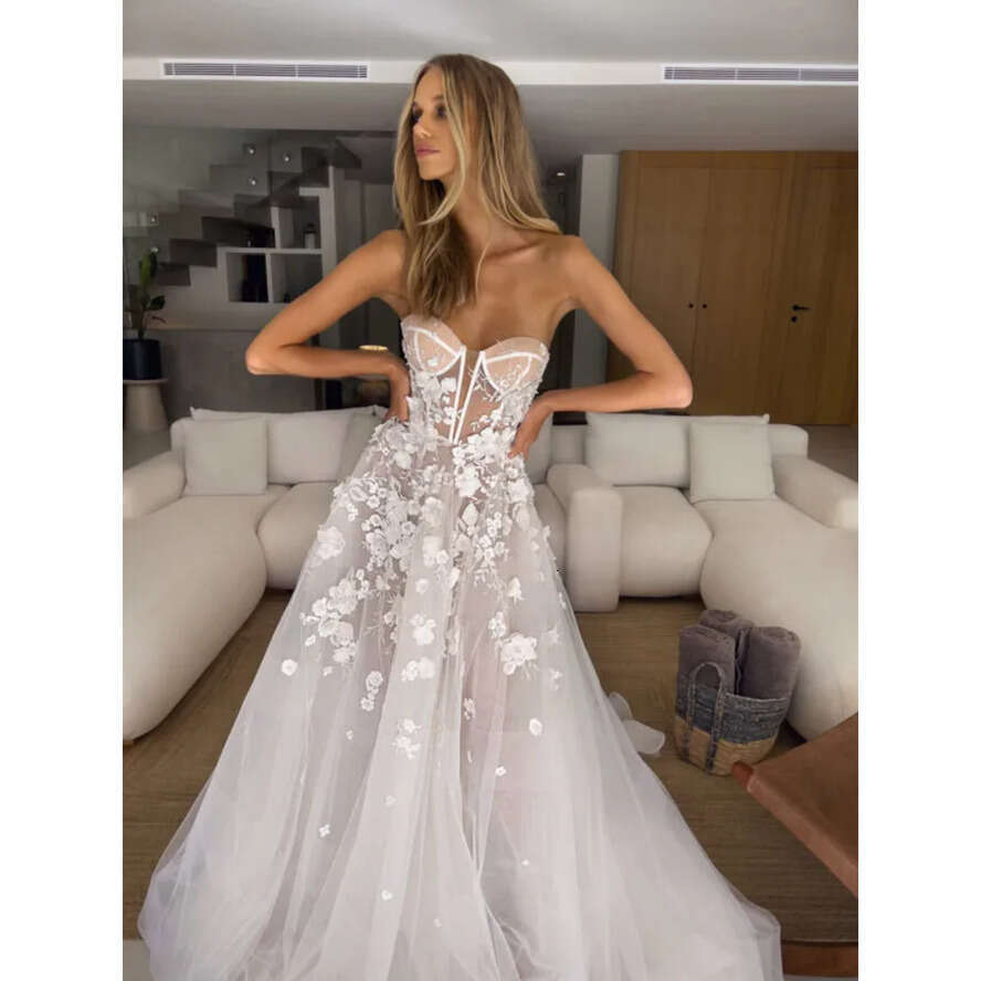 Boho A E Dresses Bone Bodice Appliques Sweetheart Tulle Designer Wedding Bridal Gowns 0515
