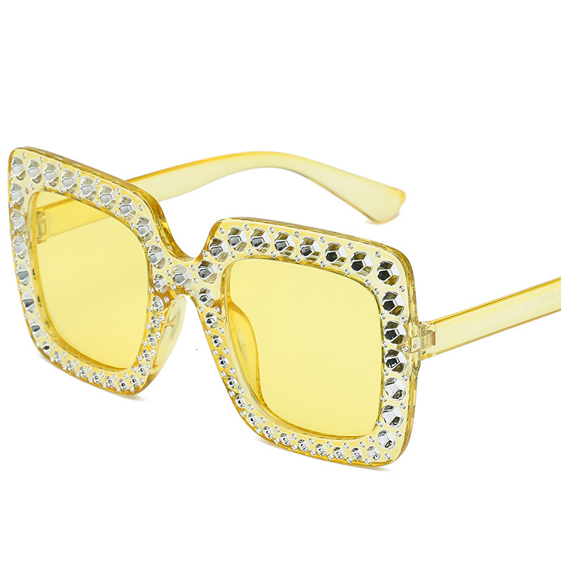 Women's Fashionable New Multi color Large Frame Diamond Trendy Street Photo Square Sunglasses