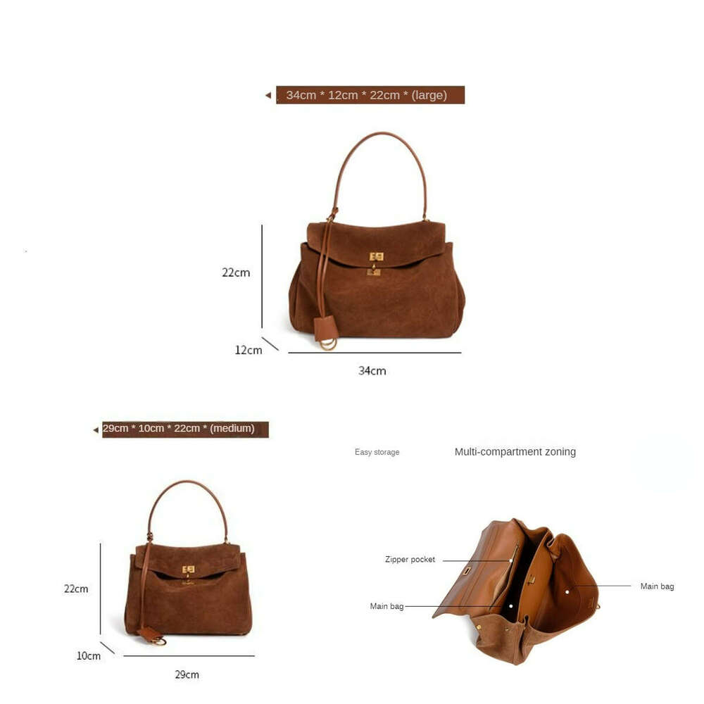 2024 Fall And Winter New Roden Soft Suede Tote Large Capacity Frosted Leather Lock Kylie Single Shoulder Crossbody Bag