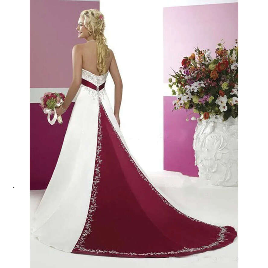 White And Red Bridal Gowns With Beaded Embroidery Empire Strapless Cathedral A E Wedding Dresses 0521
