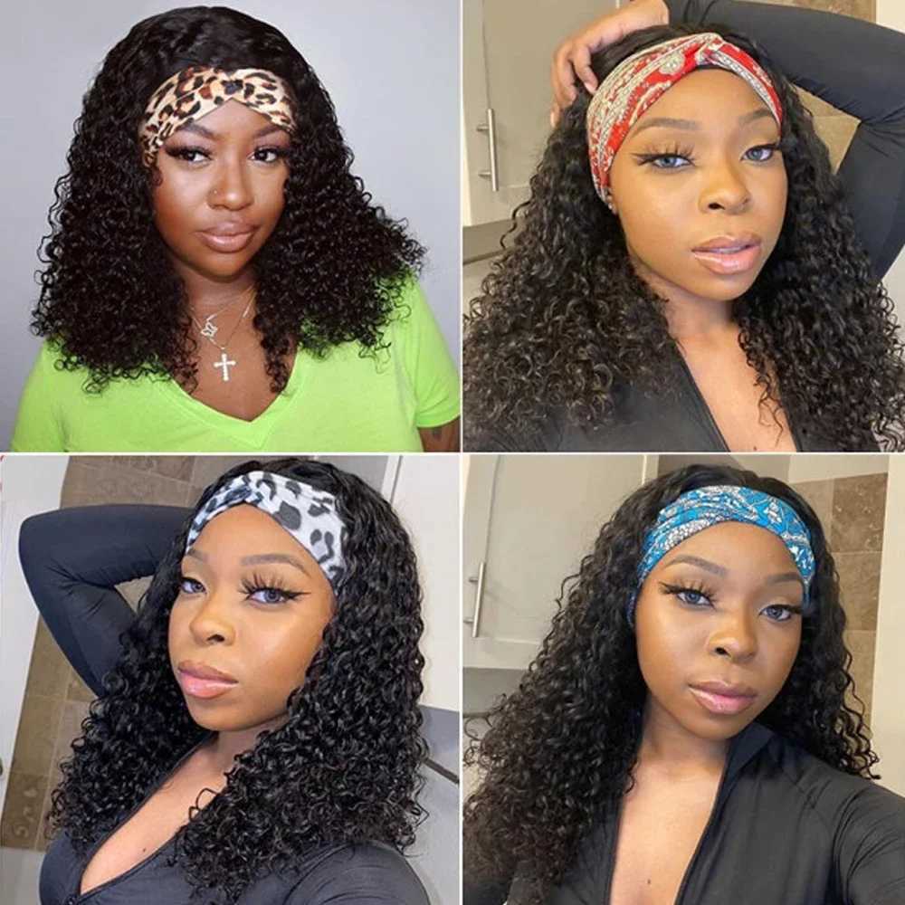 Twisted Curly Headband Wig 180% Density Wear Off Water Wave Headband Wig 20 inches Brazilian Hair Non Glued Wig M241028