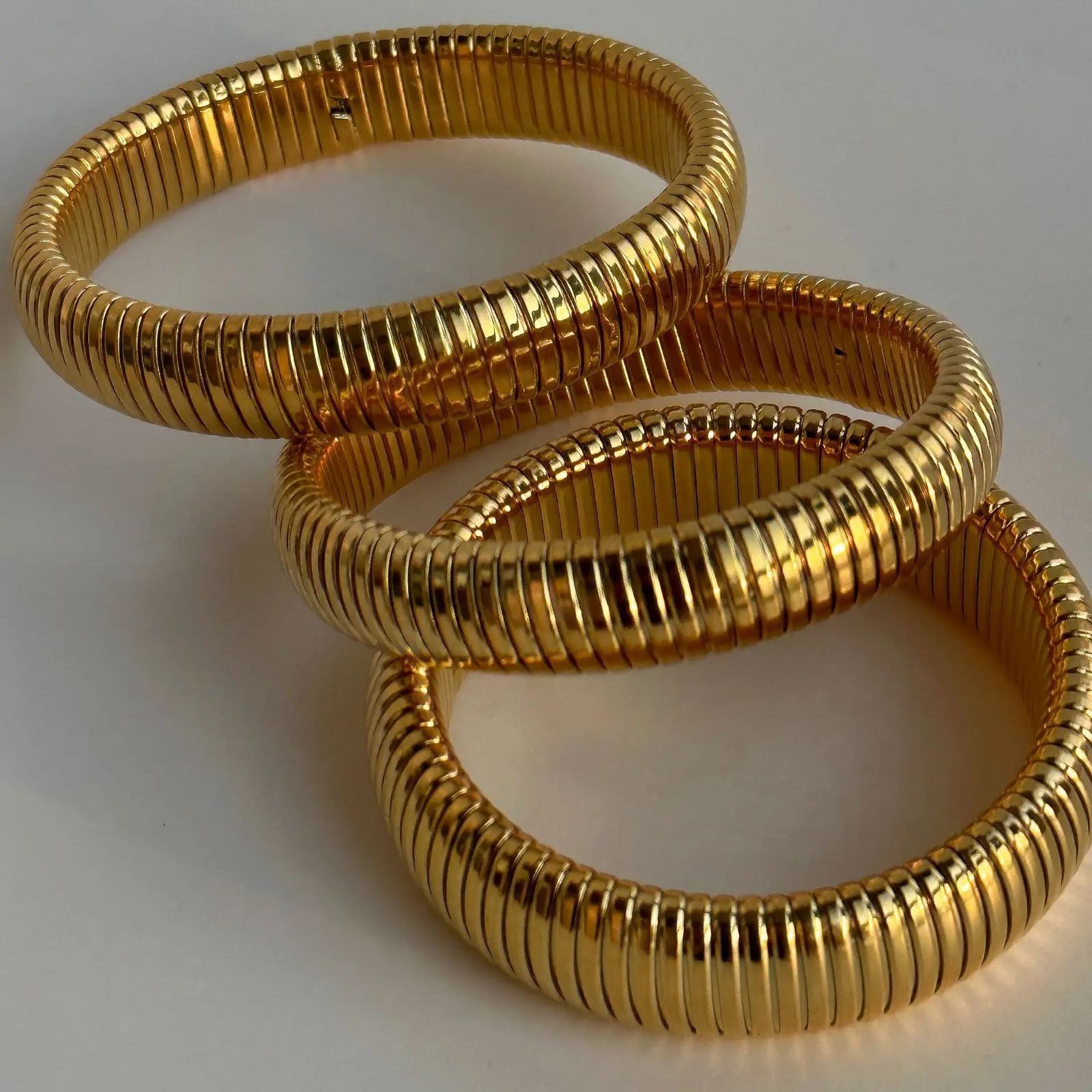 18k Gold Plated Steel Bracelet Vintage Elastic Gypsy Polishing Bangle For Women Girls Fashion Aesthetic Jewelry 241028