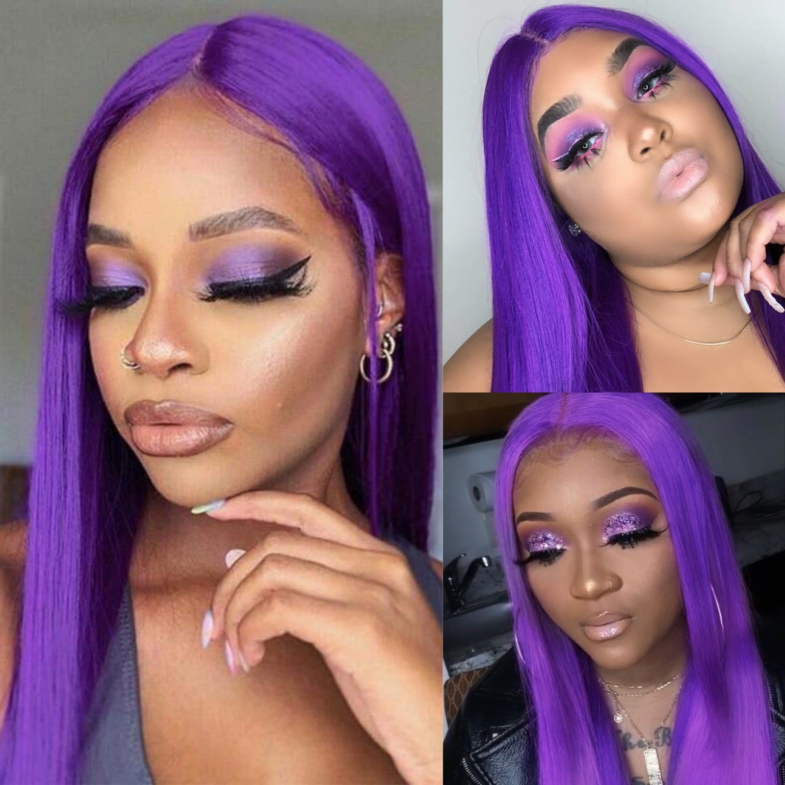 RDY Long Silky Straight Synthetic Front Wig Glueless Deep Purple Color Hair Frontal Lace Wigs for Women Daily