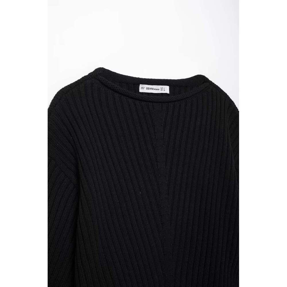 TRAFZA Women Fashion Knitted O-Neck Loose Solid Sweater New 2024 Autumn Winter Casual Stylish Pullover
