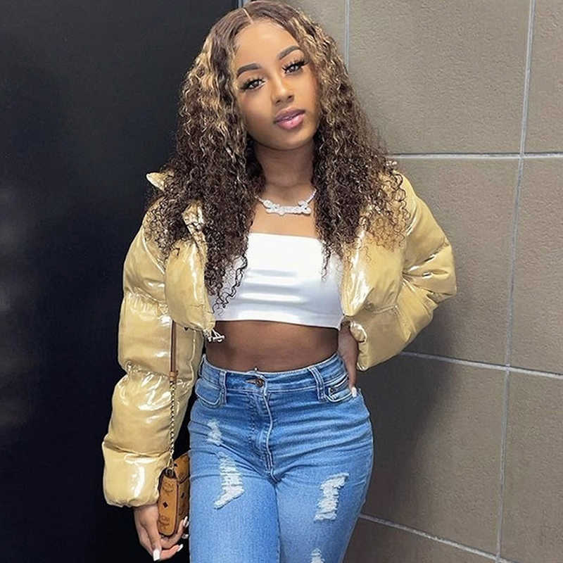 Women's Down Parkas Cute Lady Shiny PU Leather Puffer Jacket High Waist Slim Warm Bubble Coats Zipper Stand Collar Fluffy Short Parkas Down Outco