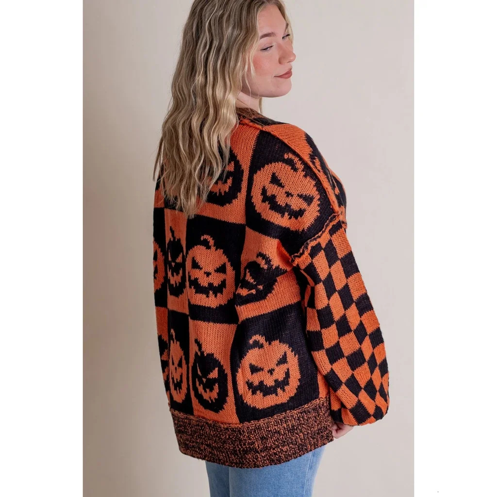 Combhasaki Womens Halloween/Christmas Round Neck Long Sleeve Sweater Aesthetic Gingerbread Mens Printed Knitted Loose Floral Top 241025