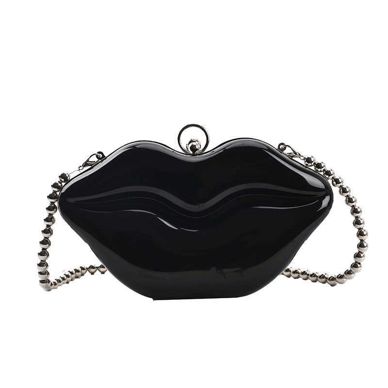 CMM Personalized and Quirky Creative Lip Bag Korean Version Girl Shiny Face Chain Shoulder Crossbody Transparent Jelly Bag