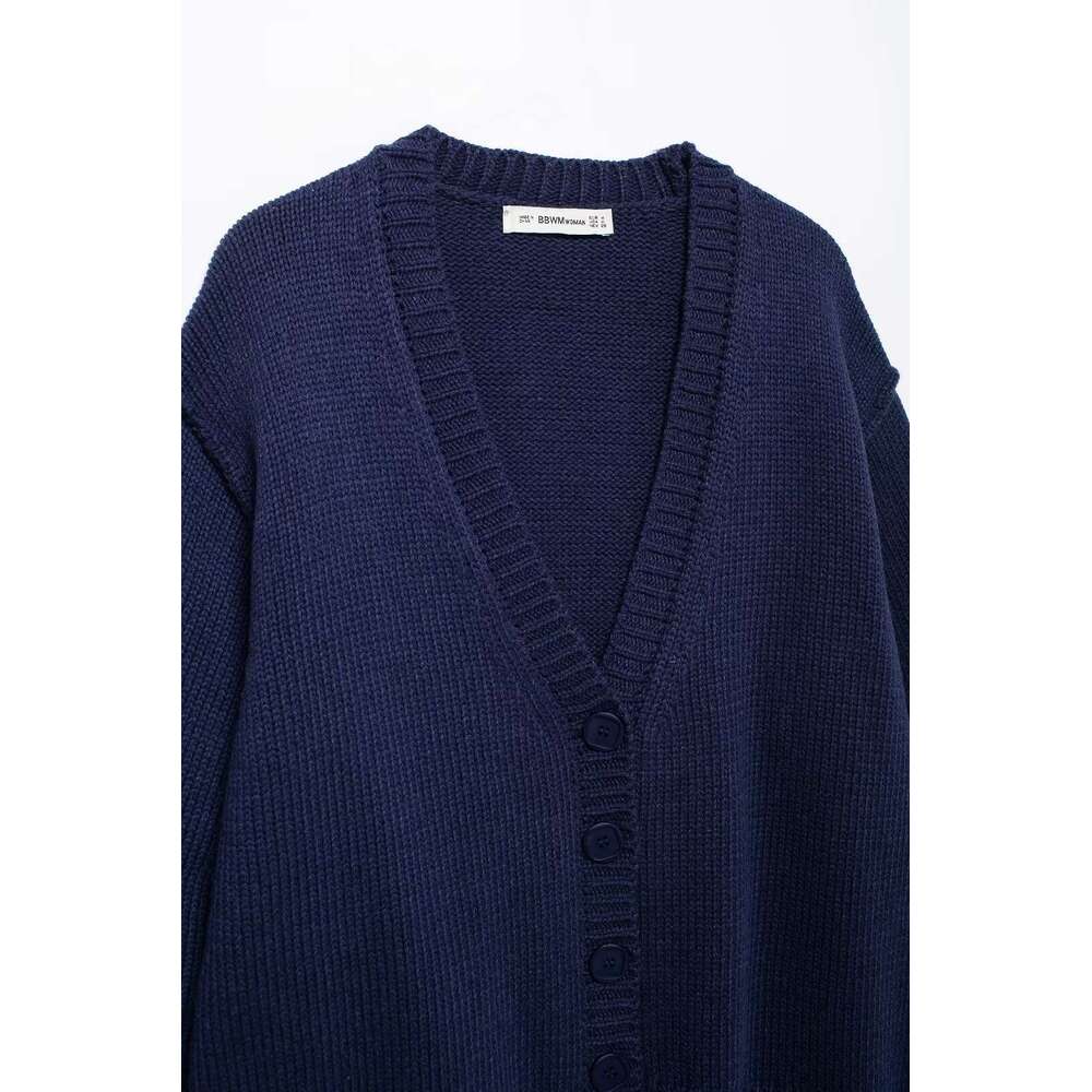TRAFZA Women's Solid Cardigan Buttons V-Neck Spring Autumn New 2024 Fashion Casual Loose Sweater