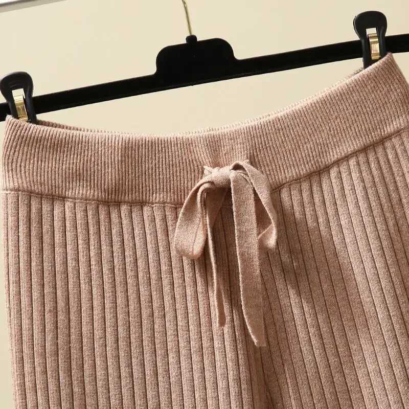 Womens Wool Wide-Leg Pants Fall/Winter High Waist Drooping Slimming Casual Loose Straight Knit Mop TrousersX241028