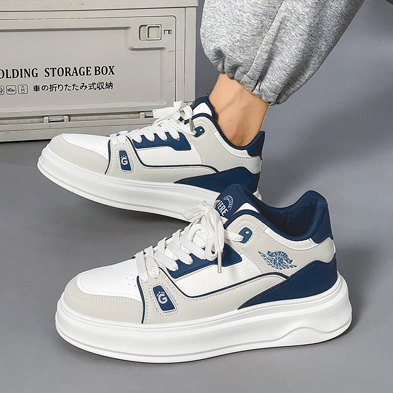 Autumn and Winter New Men's Thick Bottom Student Skateboarding Shoes Versatile Mid Top Sports and Leisure Shoes Leather Face Trendy Men's Sh