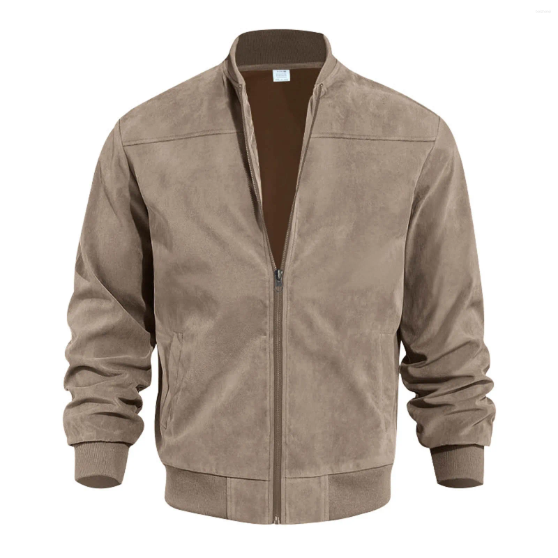 Men's Jackets Mens Retro Suede Bomber Leather Jacket Autumn Winter Streetwear Long Sleeve Full Zip Coat Outerwears Windproof Baseball