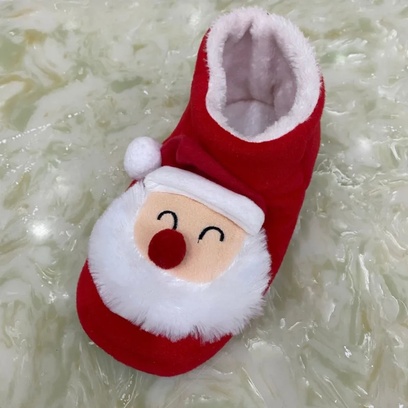 2024 Winter Warm Slippers Men Cartoon Christmas Red Boots Women Home Christmas Cotton Shoes Family Warm Non Slip Cotton Boot 241025