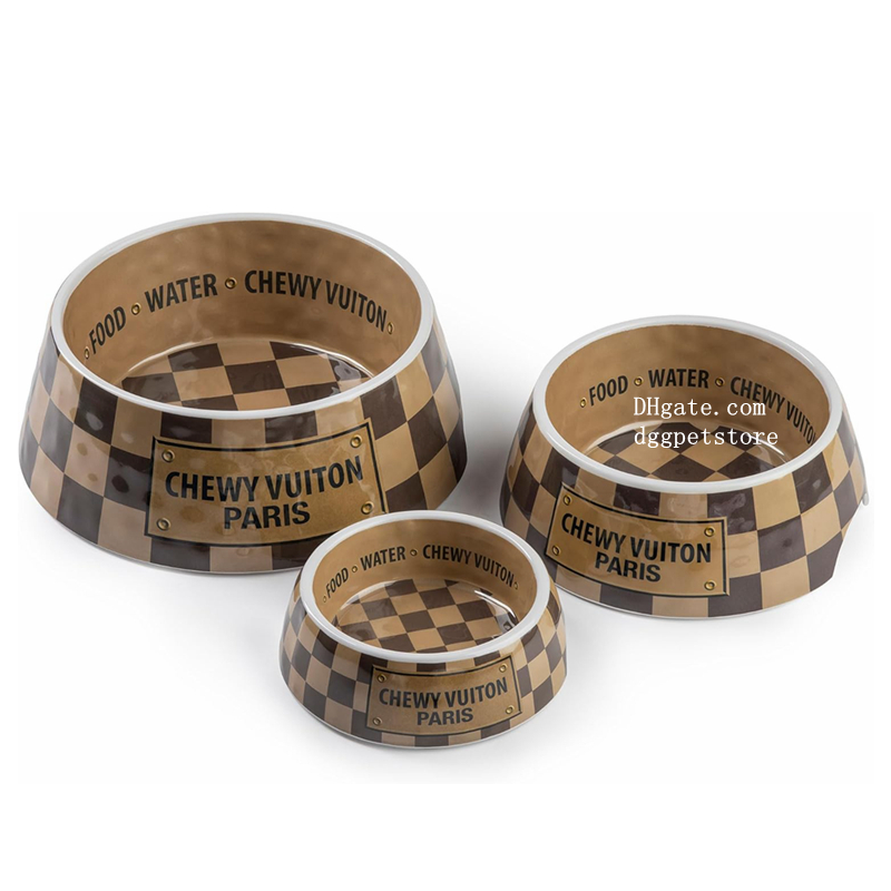 Designer Dog Bowls and Placemat, Dog Food & Water Bowls for Small Medium Large Dogs Cats Puppies, Food Grade BPA Free, Non-Skid Bottom & Dishwasher Safe, Brown, J14