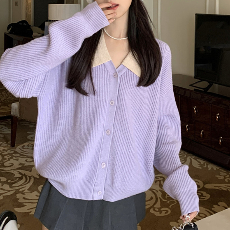 Korean Style Slightly Tipsy Tender Romantic Purple Autumn And Winter New Sweater Cardigan Knitted Jacket Women F1028#42