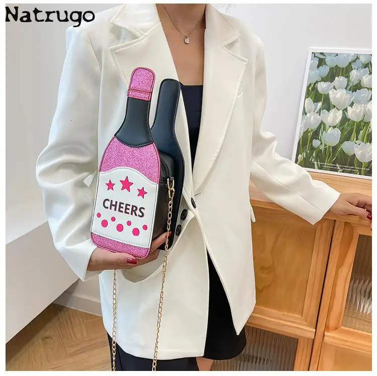 Creative Bottle Shape Chains Crossbody Bags for Women Funny Shoulder Bags Cute Lovely Small Purse And Handbag 241025