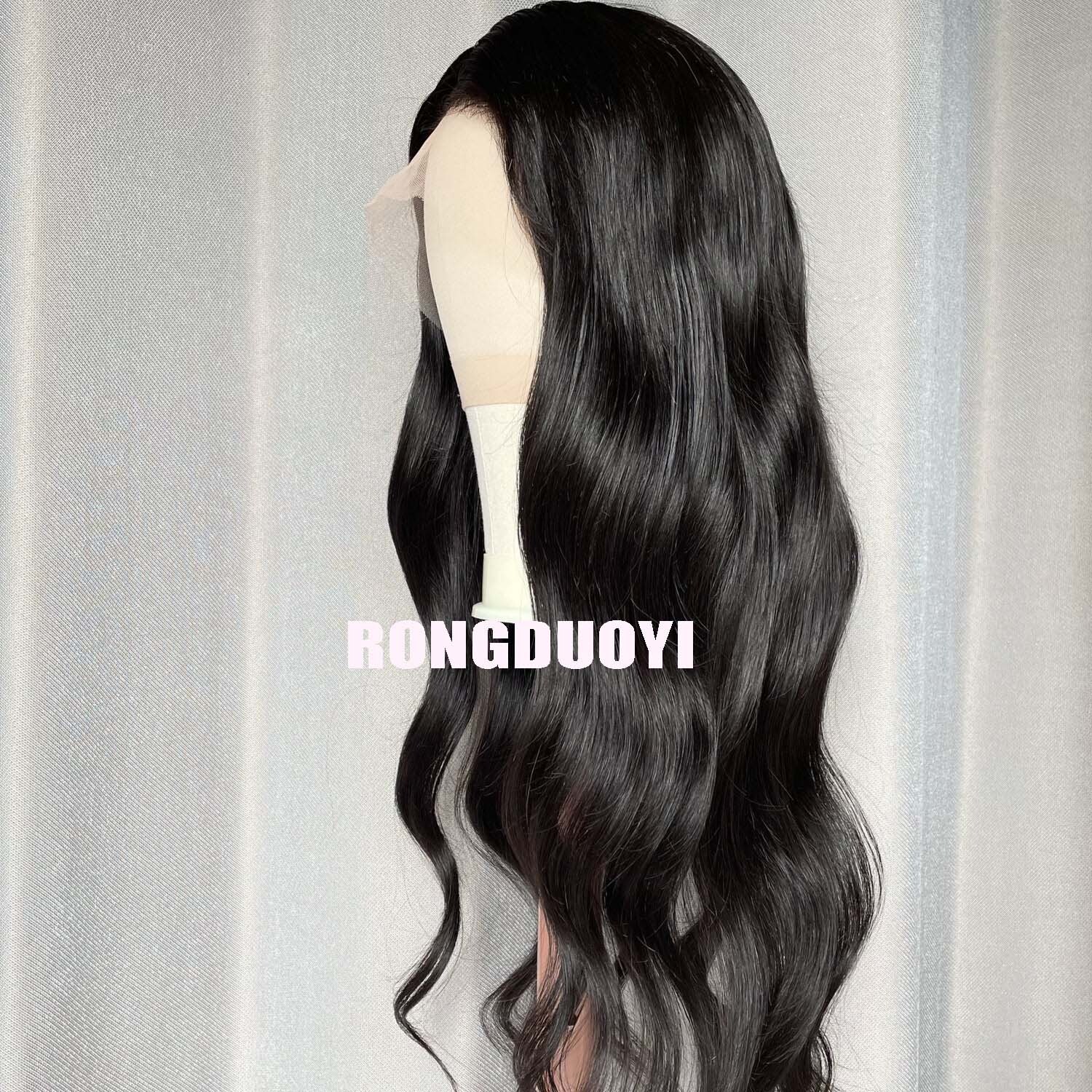 Black Long Natural Wavy Synthetic Front Wig Glueless Curly Body Wave Brunette Hair Lace Frontal Wigs for Women Party