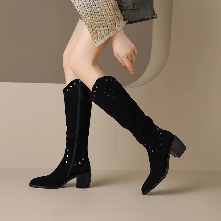 Women's Fashion Boots:Plus Size Retro Round Toe Thick Sole High Heel Rivet Design Martin Boots,Black,Green,Free shipping