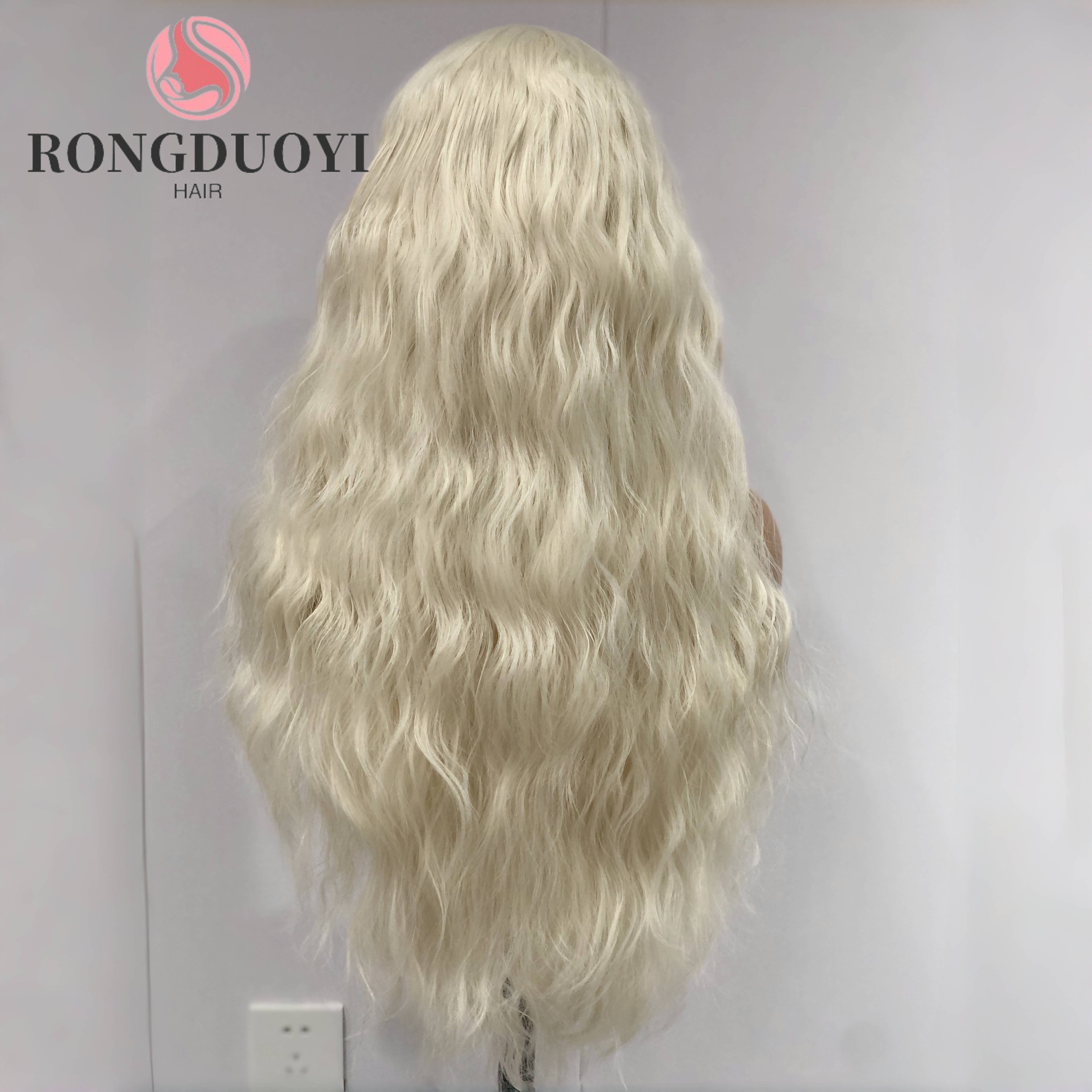 Platinum Blonde Long Curly Synthetic Lace Front Wig Natural Wavy Deep Wave White Blond Colored Hair 13X4 Frontal Wigs for Women