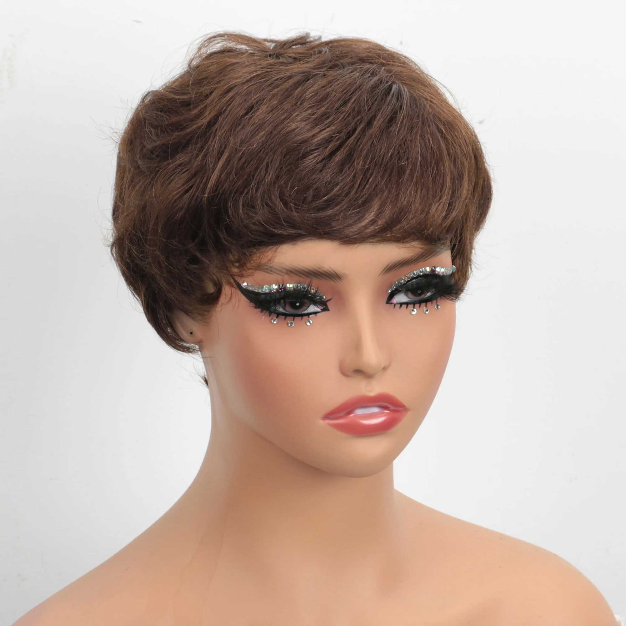 E-cut wig short Bob wig layered E-cut wig black female Brazilian Remy without glue or lace M241028