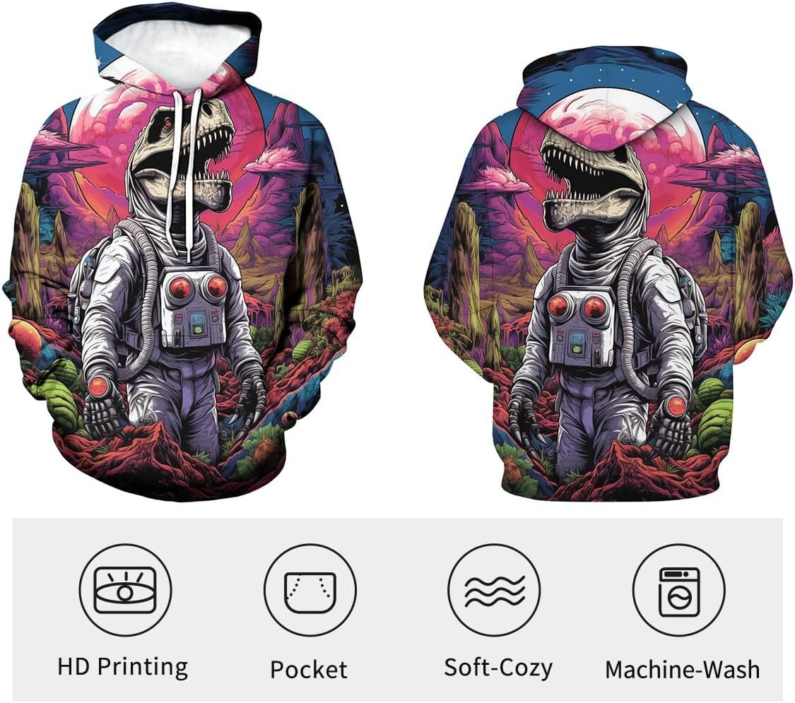 Hoodie for Mens Womens Dinosaur Hoodies For Men 3D Printed Psychedelic Graphic Hoodie Novelty Skull Sweatshirts Graphic Hoodies sweatshirt cool