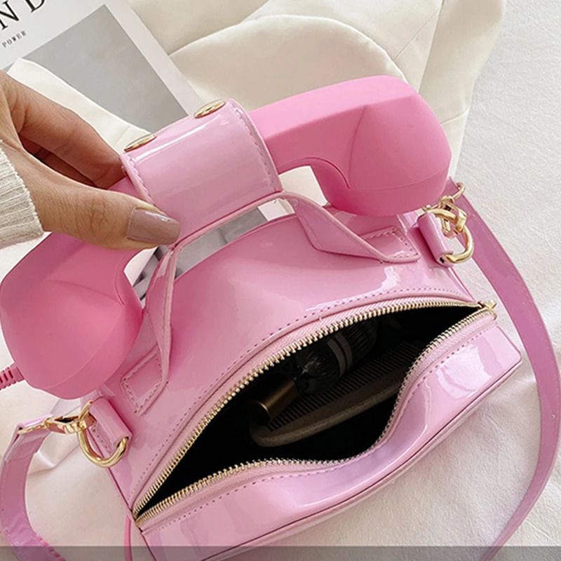 Womens Creative Shoulder Bag Telephone Shaped Crossbody Bag Retro PU Leather Sweet Phone Purses and Small Handbag 241025