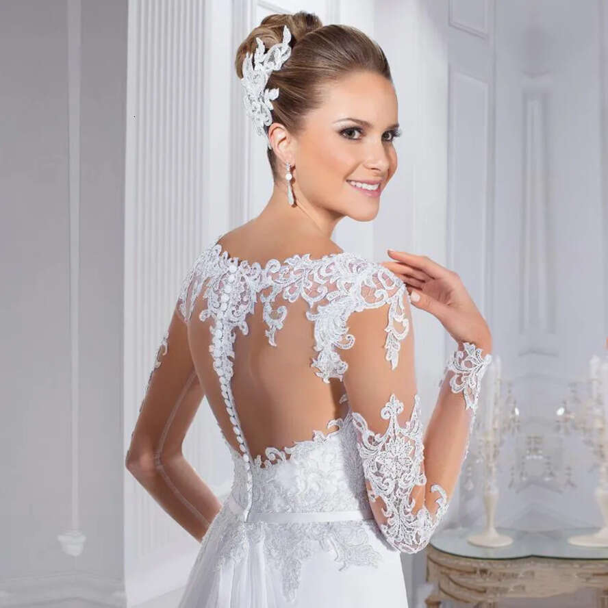2021 New Arrival A E Dresses Long Sleeve Lace Appliqued Plus Size Wedding Dress Bridal Gowns Vestido De Noiva 0509