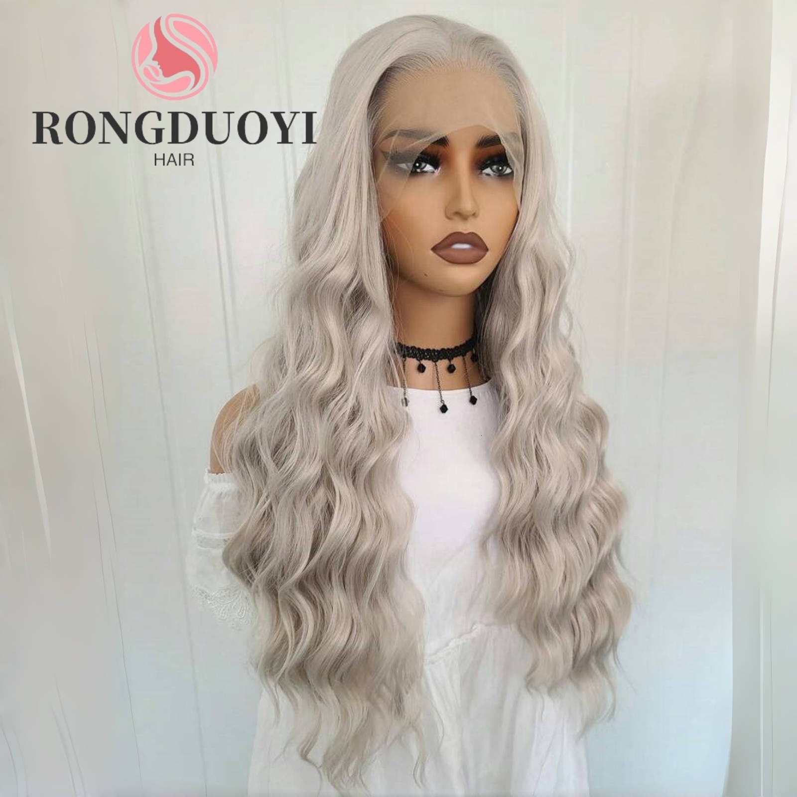 Sier Grey Deep Curly Synthetic Gray Front Wig Natural Wavy Colored Hair 13X4 Lace Frontal Wigs for Women Party