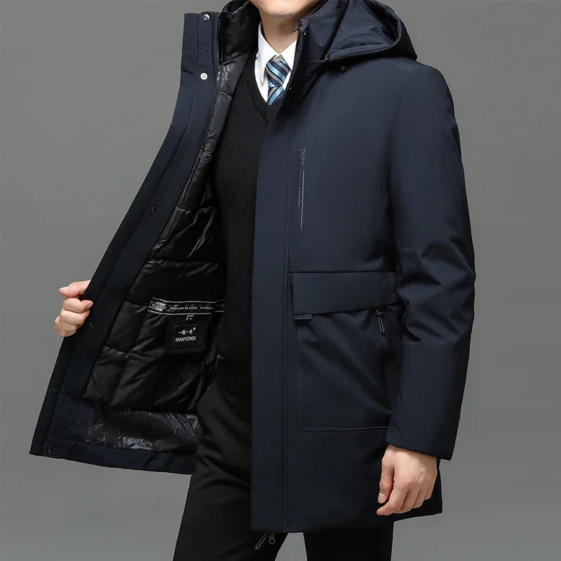 Hooded Mens Parker Coat Winter Warm Thick Zipper Padded Overcoat Long Plush Thickened Parkas 2 Pieces Jacket 241024