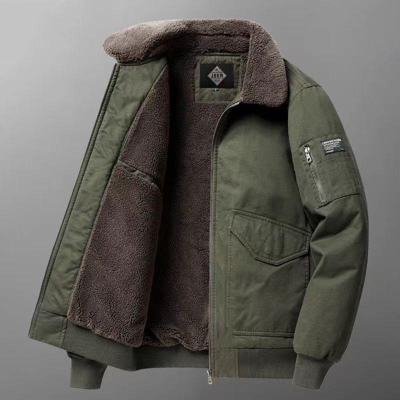 2024 new designer men's thick pilot wool winter add wool thick and warm loose work jacket cotton jacket