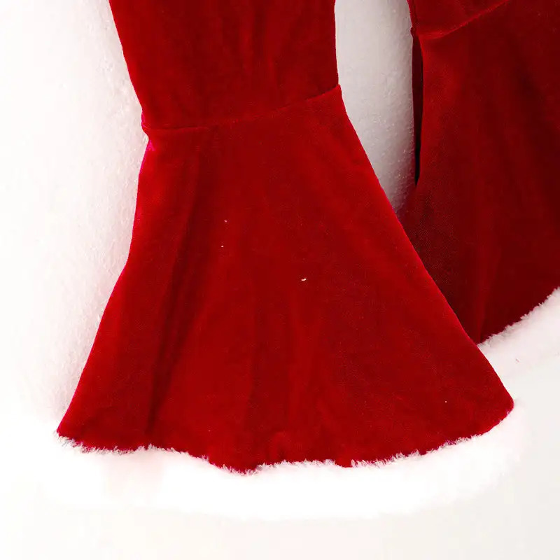 Girlymax 4Pcs Girls Christmas Clothes Set Kids Red Long Sleeve Velvet Top Flare Pant Hat Xmas Santa Suit 241028