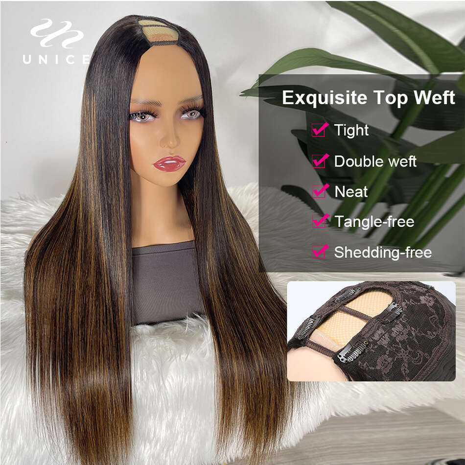 Unice Highlight Straight U Part Wig FB Color Human Hair Wigs Brazilian Mini Leave Out Easy Blend