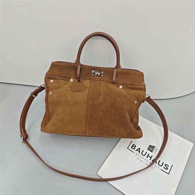 Winter Jeans Shape Innovative Design 2 Size Coffee Tote Matte Suede Cow Leather Women Handbag Casual Ladies Shoulder Bag