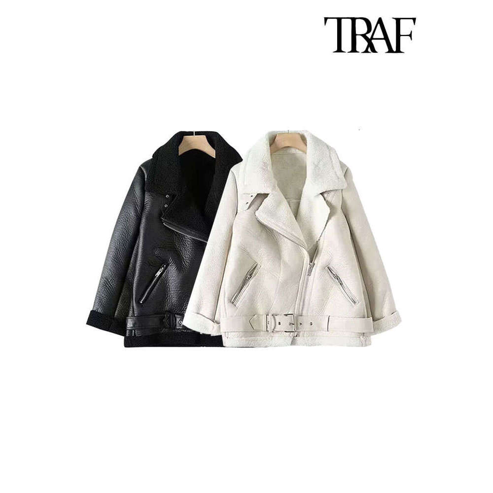 Traf-Women's Thick Warm Winter Fur Faux Leather Oversized Jacket, Long Sleeve Coat, Female Outerwear, Chic Tops, Fashion