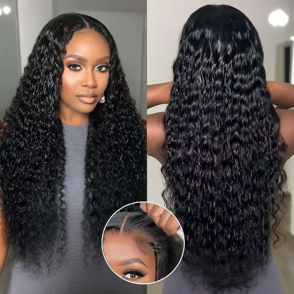x Glueless Wig Deep Wave Lace Frontal Human Hair Inch Curly natural black Front Wigs For Women