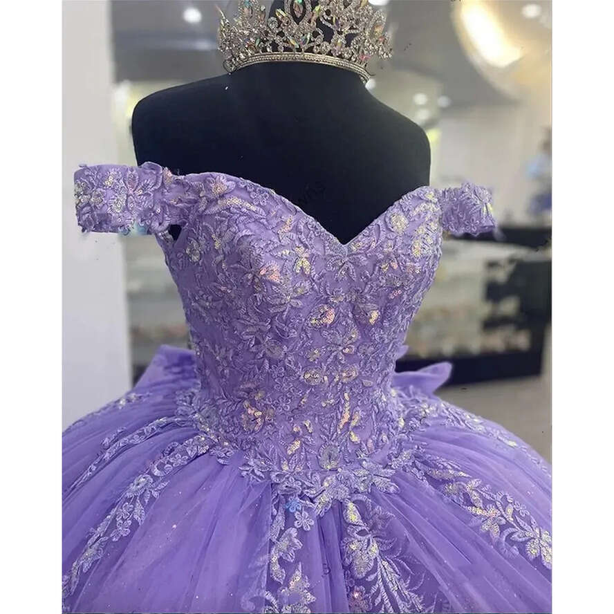 Purple Lilac Off The Shoulder Quinceanera Dress Appliques Birthday Party Gowns Beaded Ball Gown Prom Dresses Vestido De Anos