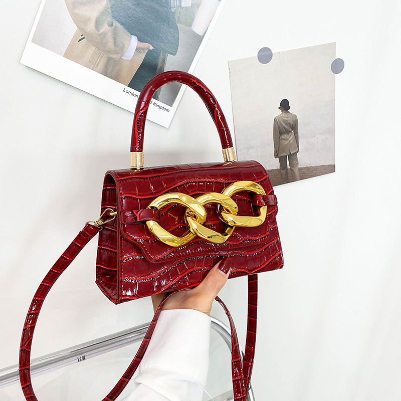 Shoulder Women's Top-handle Handbag, Solid Colour PU Leather Gold Chain Crossbody, Womens Vintage Bags Lightweight For Daily Use New Free Deliver