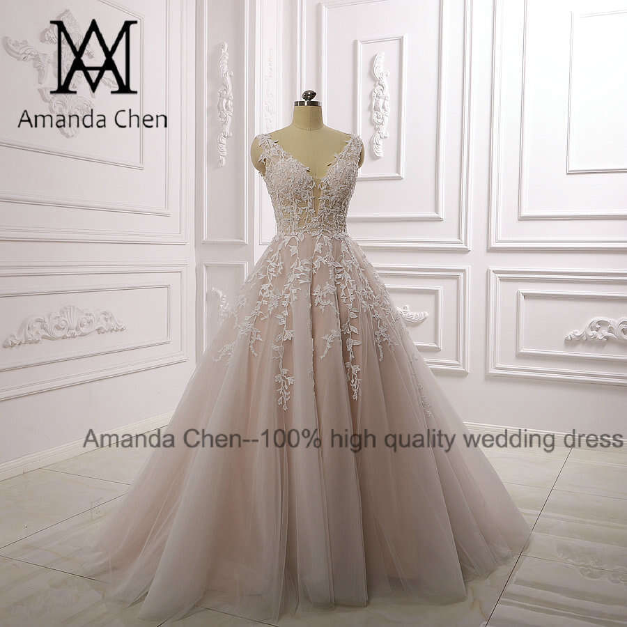 robe soiree Cap Sleeve V-Neck Lace Appliques Simple Elegant Wedding Dress