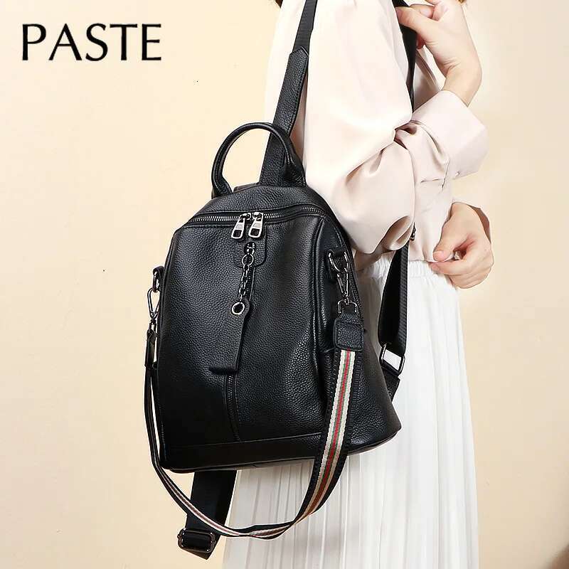 2024 Full Grain Cow Women Backpack Gun Black Color Hardware Ladies Cowhide Leather Bagpac Female School Book Bag