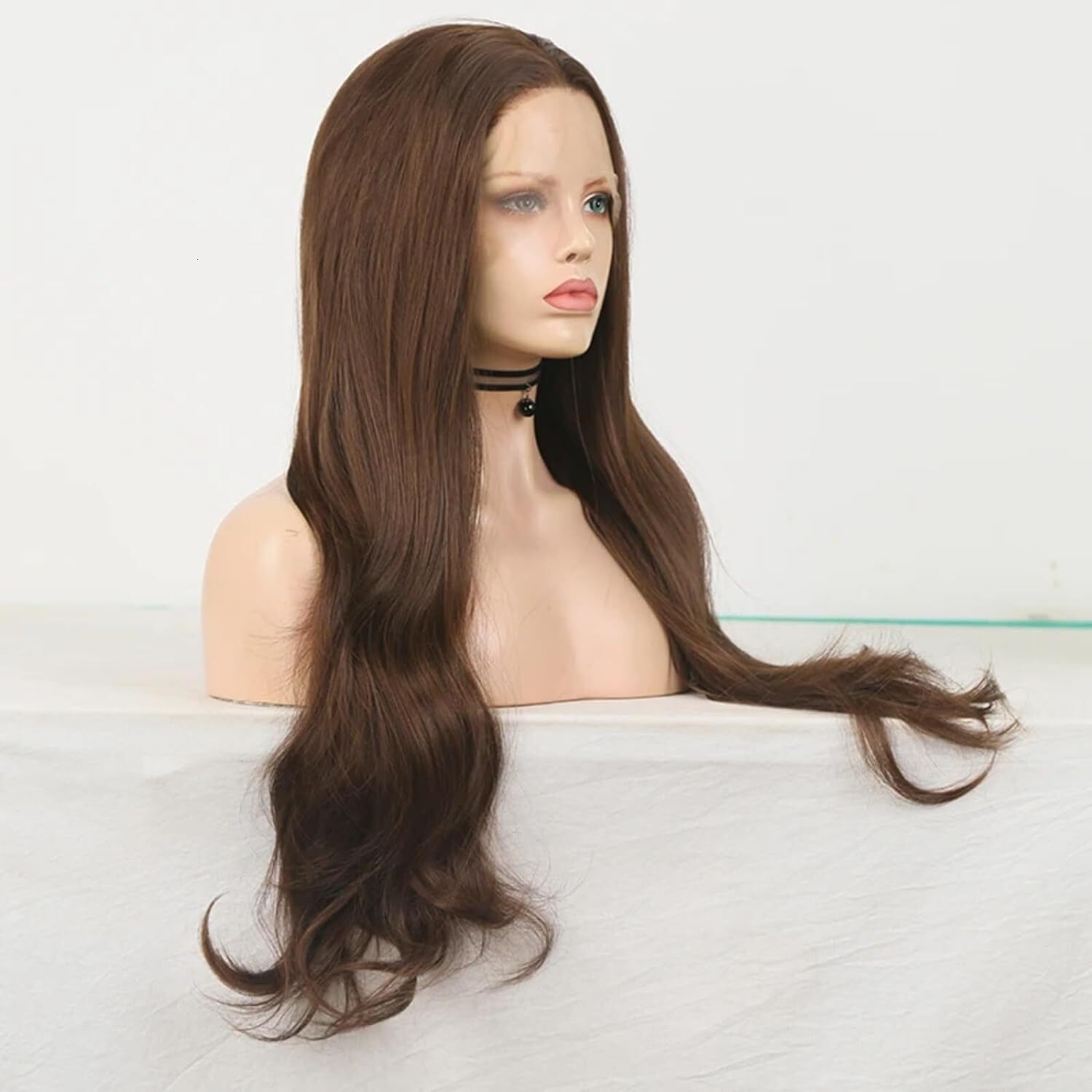 RDY Chocolate Natural Wavy Synthetic Front Wig Glueless Brunette Dark Brown Colored Frontal Lace Wigs for Women