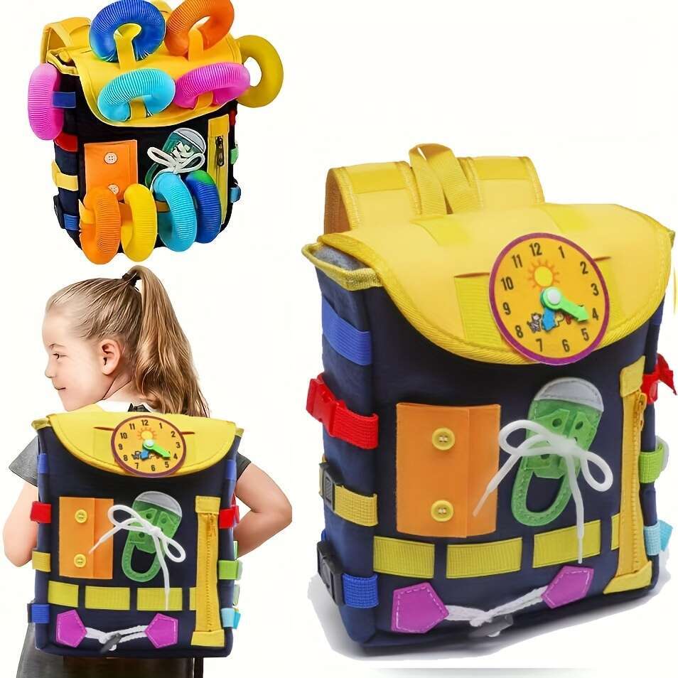 For Toddlers With Buckles Zippers, Sensory Toys, Learning Activity Through Play, Can Be Stored And Carried On The Back, Travel Toy Backpack