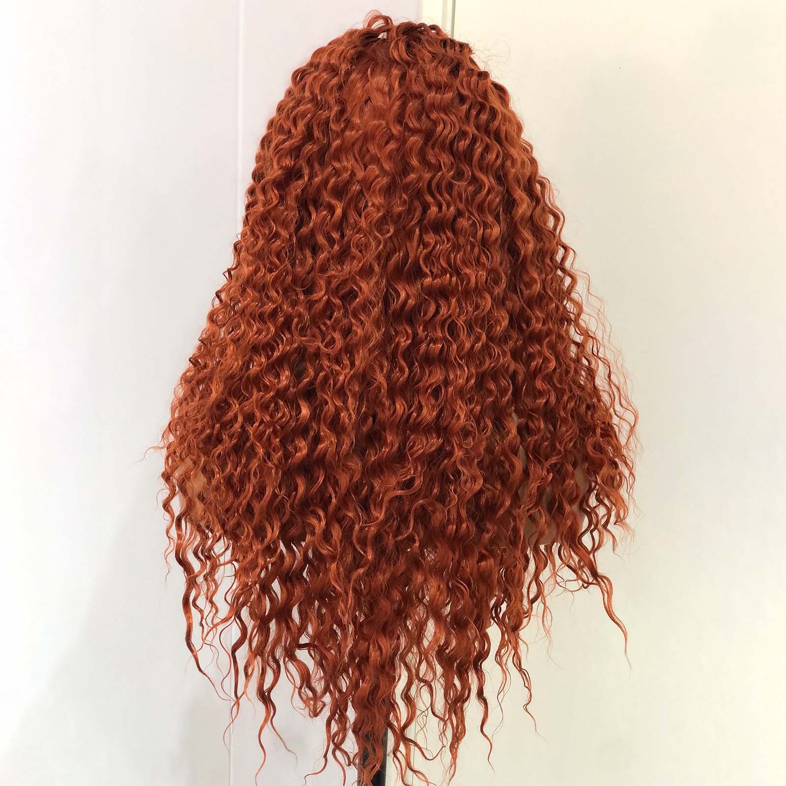 Ginger Deep Synthetic Front Wig Glueless Colored Hair Long Reddish Brown Curly Lace Frontal Wigs for Women Party