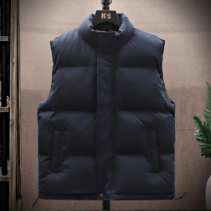 Solid color jacket winter warm vest outerwear windproof jacket cotton vest mens sleeveless jacket 241028