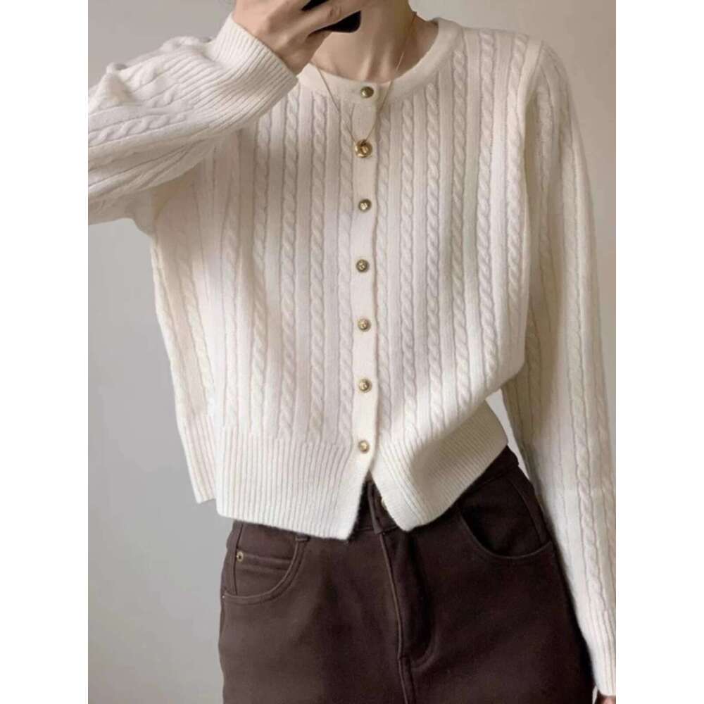This Year's Popular Round Neck Twist 100 Pure Cashmere Cardigan Coat Female Autumn And Winter Loose Thick Sweater Knit Top