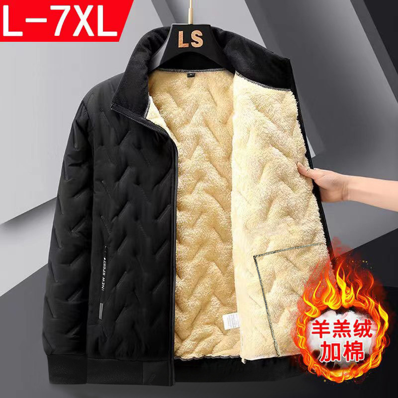 2024 New Designer Lamb Men's Winter Wool Thick Clothes Warm Loose Stand up Collar Jacket Dad's Cotton Jacket