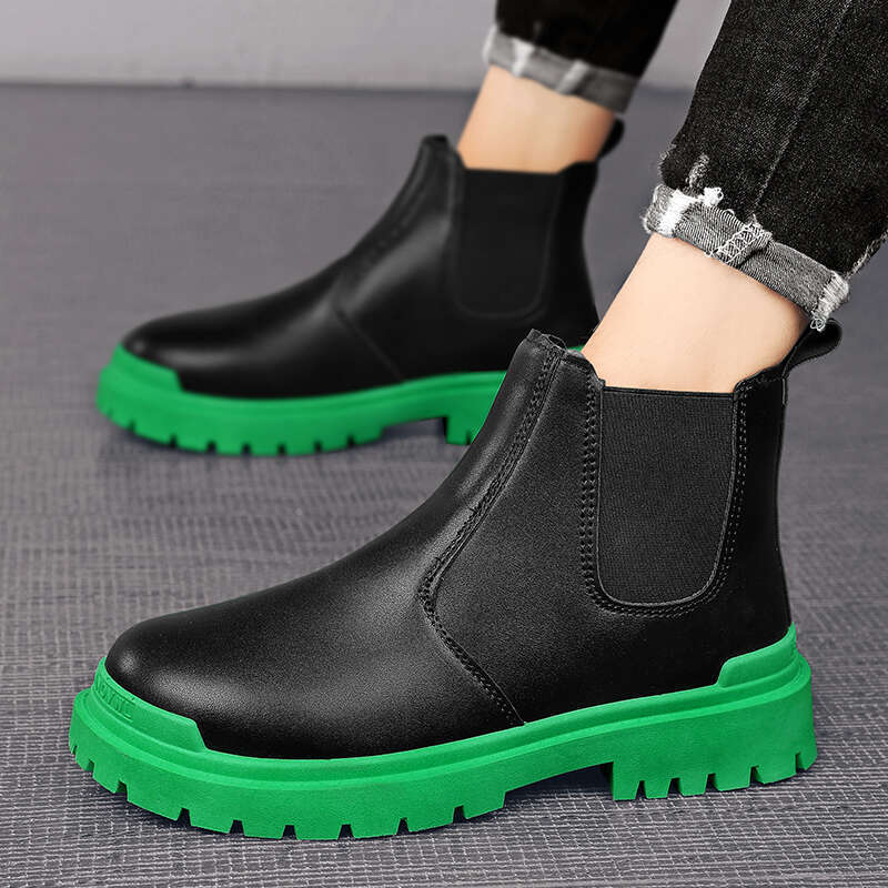 Men's Biker Boot Mens Boots Street Water Proof Casual Leather Shoes Trendy All-match Platform Anti-slip British Explosive Style