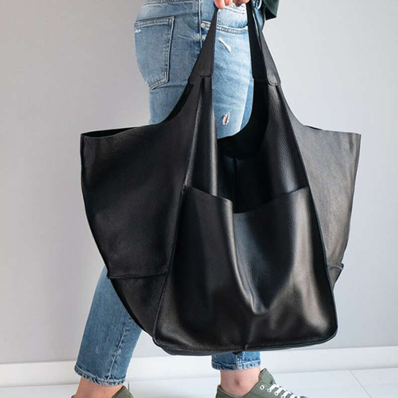 Handmade Rretro Big Beach Tote Bag High Capacity Zipper Shoulder Solid Color Multifunction Handbags For Ladies